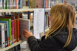 Schulbibliotheken in Kooperationsschulen der tandem BTL Mädchen zieht Buch aus dem Regal in der Schulbibliothek